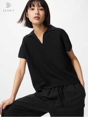 Uniqlo Black Short-Sleeve Knit Polo Tunic